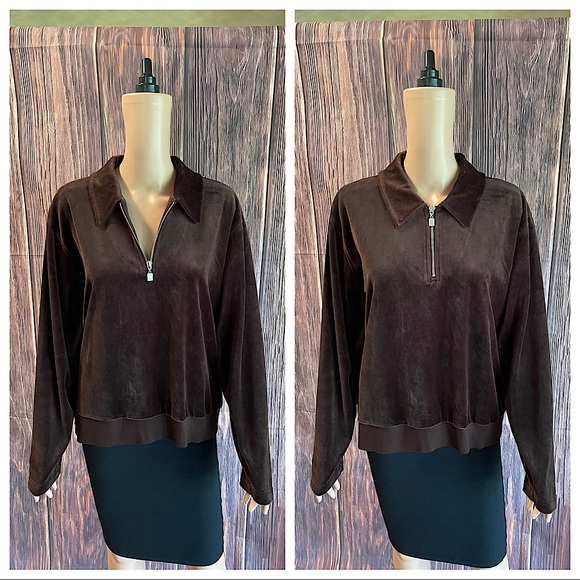 Liz Claiborne Tops - Liz Claiborne Liz Sport size XL brown velvet comfy pullover athletic lounge